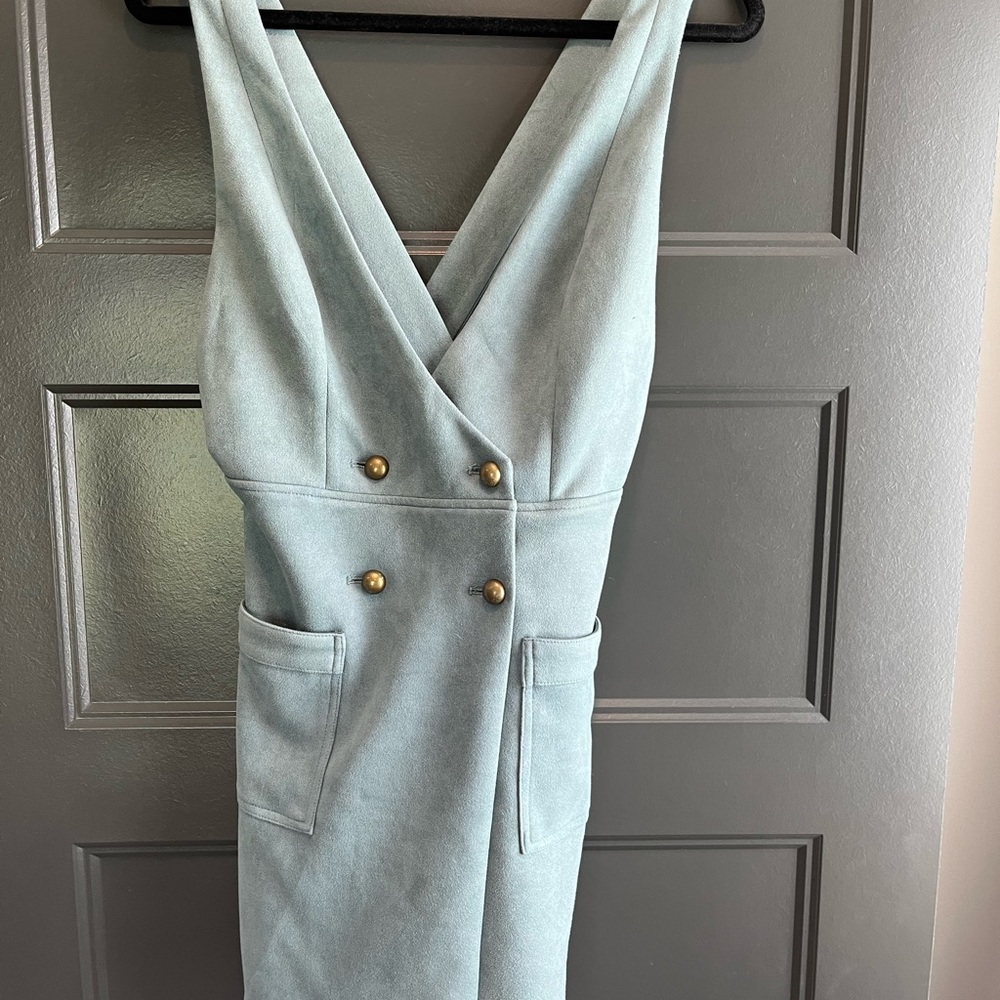 Stylish Light Blue Velvet Sleeveless Dress